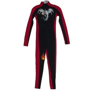 Weissman Elite Dance Costume LC unitard jumpsuit Black red Dragon Flames MT11202